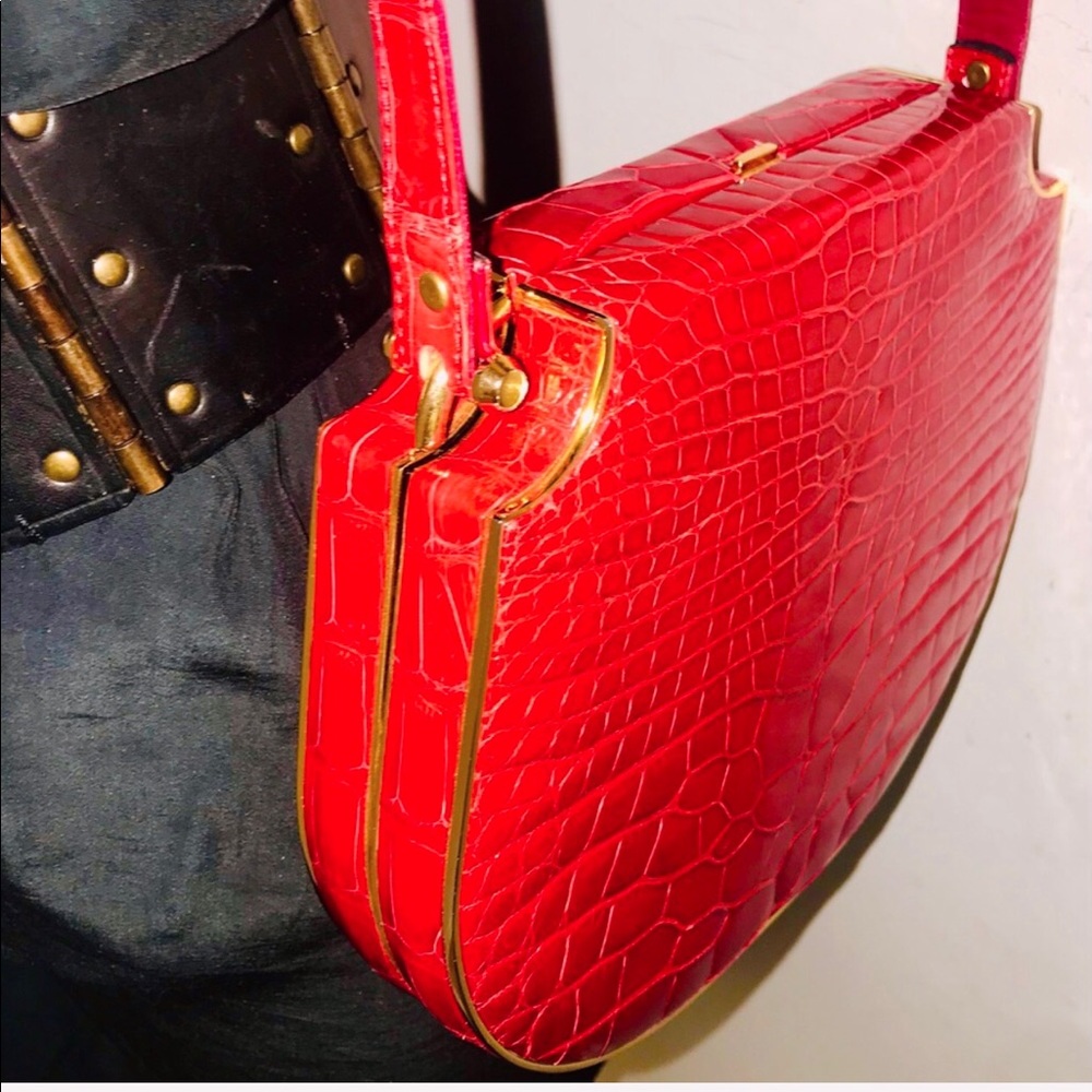 Spectacular vintage Luc Benoit genuine crocodile alligator handbag - Picture 2 of 4